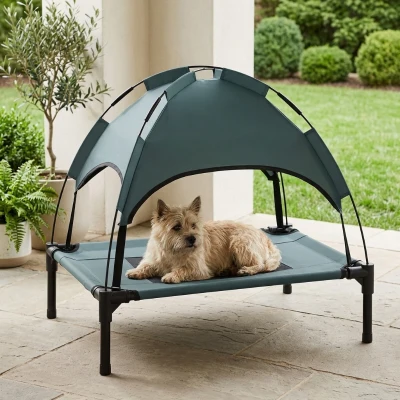 PawHut 24" Elevated Dog Bed with Canopy, Gray