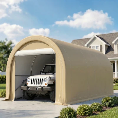 Outsunny 10' x 16' Heavy-Duty Carport, Beige Storage Tent