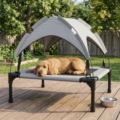 PawHut Elevated Dog Bed with Canopy, Outdoor Mesh, 30"x24"x27"