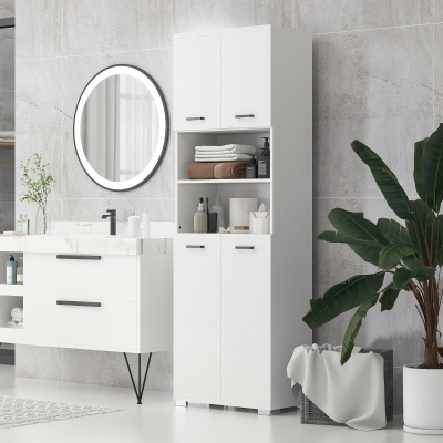 kleankin Bathroom Cabinet, Freestanding Linen Cabinet with Open Shelves and Cupboards, 23.6"x13.2"x72", White