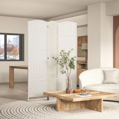 HOMCOM 6ft Folding Room Divider, 3 Panel Wall Partition with Wooden Frame for Bedroom, Home Office, White