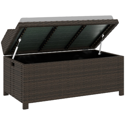 Outsunny Outdoor Wicker Storage Bench with Cushion, Gray