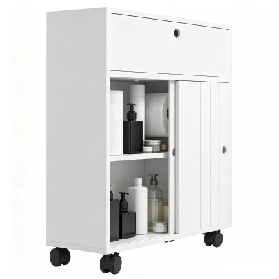 Kleankin Slim Toilet Paper Cabinet, 4 Wheels, White