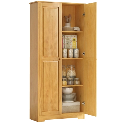 HOMCOM 67" Pinewood Kitchen Pantry Cabinet with Doors, Brown