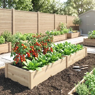 Outsunny 96" Wooden Raised Garden Bed with 2 Planter Boxes, Natural