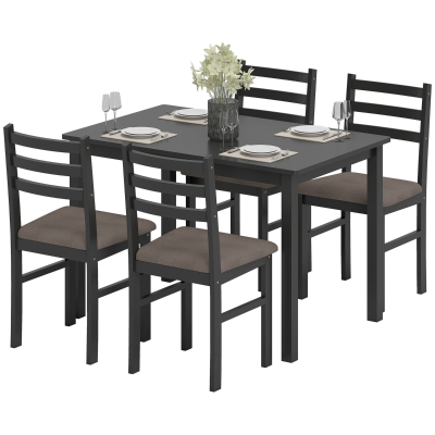 HOMCOM 5-Piece Farmhouse Dining Table Set with Upholstered Chairs, Black