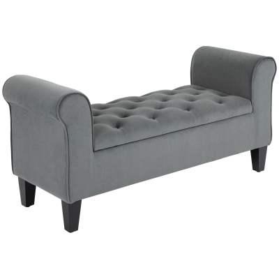 HOMCOM Button Tufted Storage Ottoman Bench, End of Bed Bench with Rolled Arms, Storage Chest for Living Room, Entryway, Grey