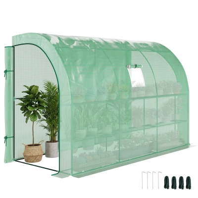 Outsunny 10' x 5' Lean-to Greenhouse, Walk-In with 2 Roll-Up Doors, Green