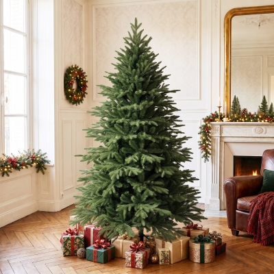 HOMCOM 6ft Artificial Christmas Tree Full Hinged Xmas Tree Metal Base, Green
