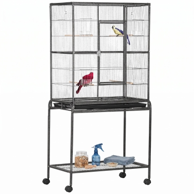 PawHut 30" Rolling Metal Bird Cage Feeder with Stand