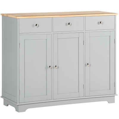 HOMCOM Kitchen Storage Cabinet with Wood Top & 3 Drawers, Gray