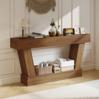 HOMCOM 63 Inch Vintage Console Table, Narrow Entryway Table with Open Shelf for Living Room, Dark Brown