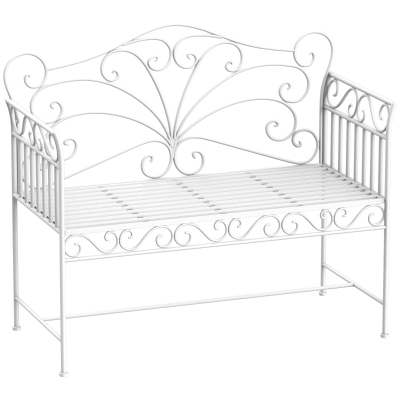 Outsunny 43" Metal Garden Bench, Outdoor Patio, Cream White
