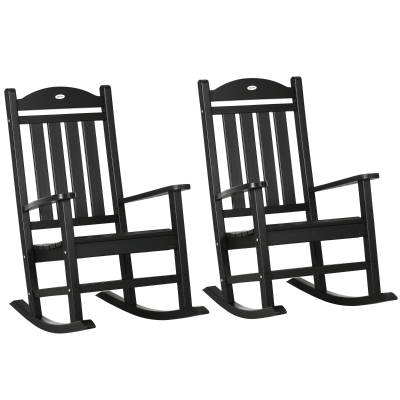 Outsunny 2PC Outdoor Rocking Chairs, Waterproof HDPE, Black