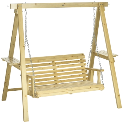 Outsunny 2-Seat Wooden Porch Swing Loveseat with Stand, Natural