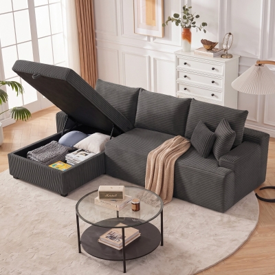 HOMCOM 81" Sofa Bed, 2 In 1 Pull Out Sleeper Sofa Bed with Storage, Corduroy Convertible Couch for Living Room, Dark Grey