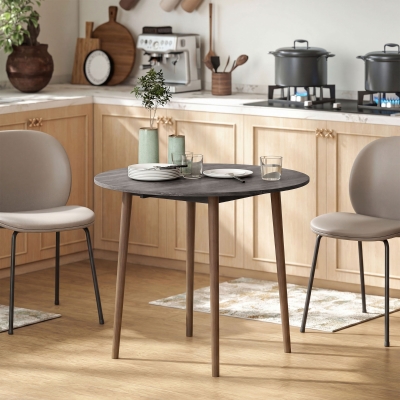HOMCOM 35" Folding Dining Table, Collapsible Drop Leaf Table with Round Tabletop, Wood Legs, Distressed Light Grey