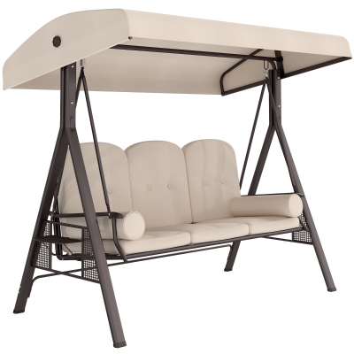 Outsunny 3-Seat Patio Swing Chair, Adjustable Canopy, Beige