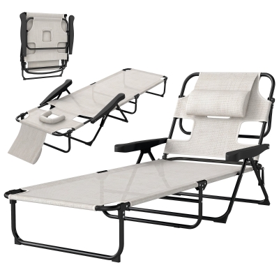 Outsunny Folding Lounge Chair, Reclining Back, Cream White