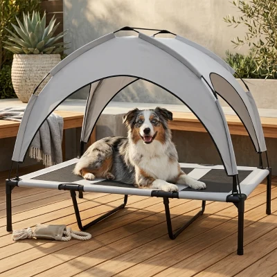 PawHut Elevated Dog Bed with Canopy, Outdoor Camping Pet Bed, 42"