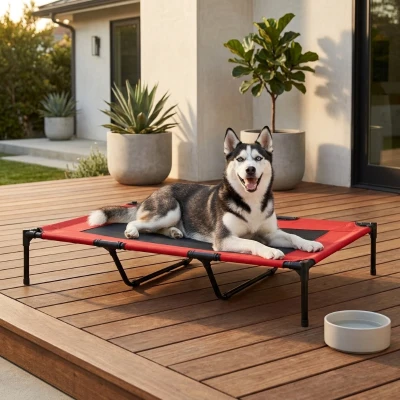 PawHut 48" Elevated Dog Bed, Portable Metal Frame, Red