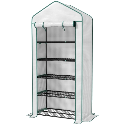 Outsunny 5-Tier Mini Portable Greenhouse with PE Cover, White