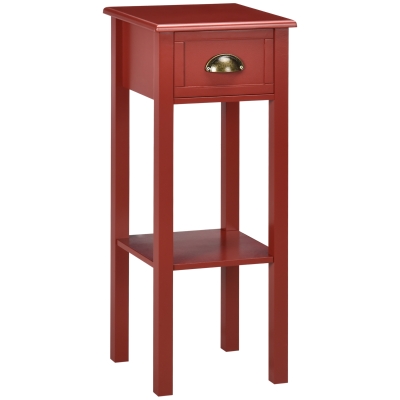 HOMCOM 2-Tier Side Table with Drawer & Shelf, Red
