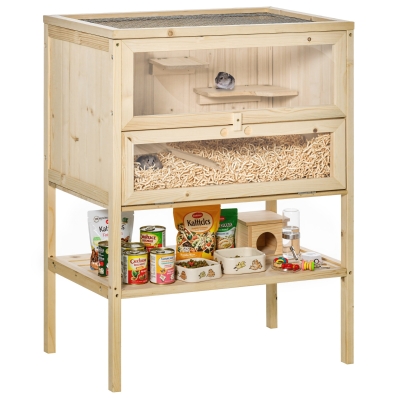 PawHut 3-Tier Wooden Hamster Cage, Natural Wood