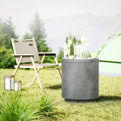 Outsunny 2.6 Gal Outdoor Cooler Bar Table with Storage, Light Gray