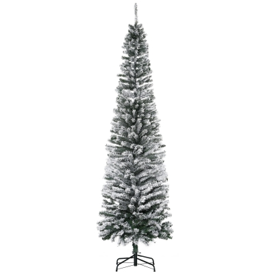 HOMCOM 7.5' Slim Snow-Flocked Artificial Christmas Tree