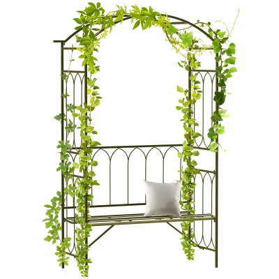 Outsunny Metal Arbor Arch with Bench, Black, 484 lbs Capacity
