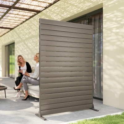 Outsunny Outdoor Privacy Screen, 47"x68" HDPE Fence with Stand, Brown
