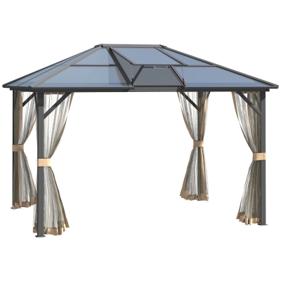 Outsunny 10' x 12' Hardtop Gazebo, Aluminum Frame with Netting