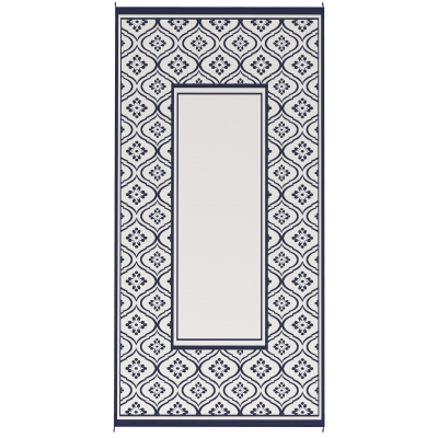 Outdoor Rug 215.7" x 107.9" x 0.12" Blue and White Gourd Border