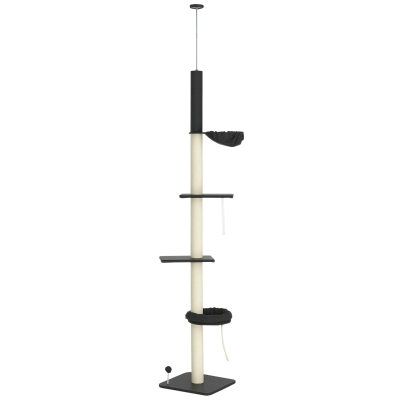 PawHut 5-Tier Cat Tree, 95''-106'' Height Adjustable, Black/Cream