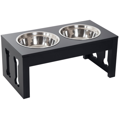 PawHut 23" Elevated Dog Bone Pet Food Bowl, Heavy Duty Black