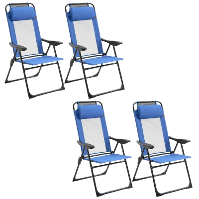 Outsunny Set of 4 Folding Patio Chairs, Adjustable Sling, Blue