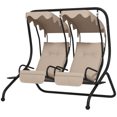 Outsunny 2-Seater Outdoor Patio Swing Chair with Canopy, Beige
