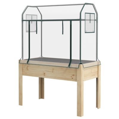 Outsunny Raised Garden Bed with Greenhouse Cover, 45x24x65", Natural