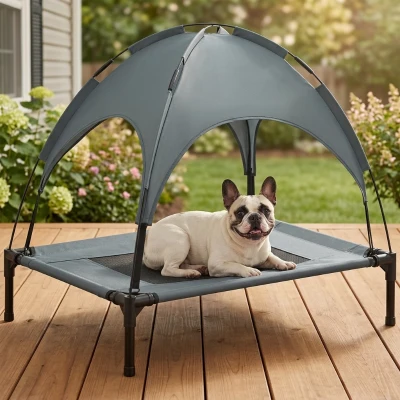 PawHut 30" Elevated Dog Bed with Removable Canopy, Gray