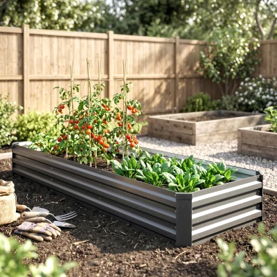 Outsunny 8x2x1ft Galvanized Raised Garden Bed Kit, Dark Gray