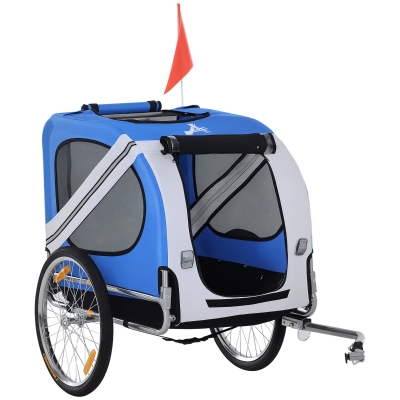 Aosom Dog Bike Trailer, Large Wheels, Light Blue/White