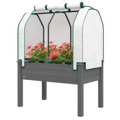 Outsunny Raised Garden Bed with PE Greenhouse Cover, Dark Gray