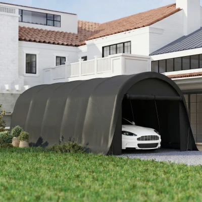 Outsunny 12' x 23.6' Heavy-Duty Carport Tent with Large Door, Gray