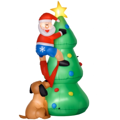 HOMCOM Inflatable Christmas Tree with Santa & Puppy LED Decor