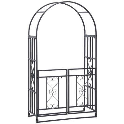Outsunny 81" Metal Garden Arbor, Double Doors, Gray