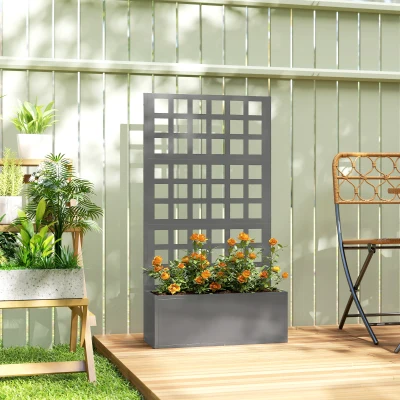 Outsunny Raised Garden Bed with Trellis, 24"x9"x44.5", Gray