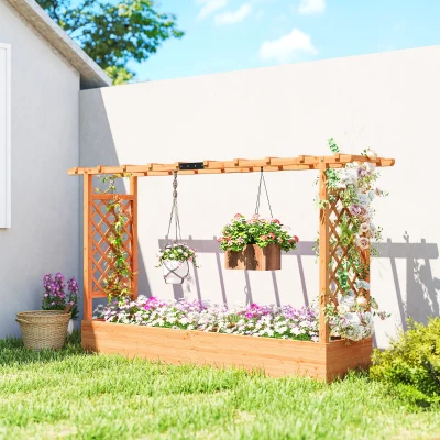 Outsunny Wooden Planter Box with Trellis and Drainage Holes