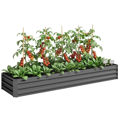 Outsunny 8x2x1ft Galvanized Raised Garden Bed Kit, Dark Gray
