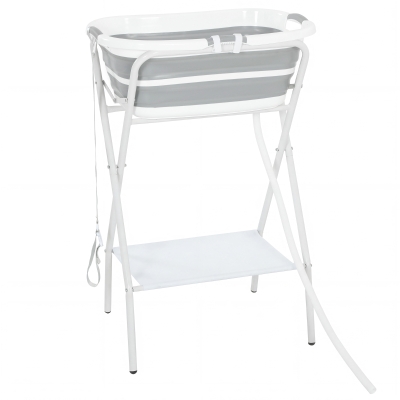 PawHut Elevated Dog Bath Tub with Hose & Shelf, Foldable, Gray